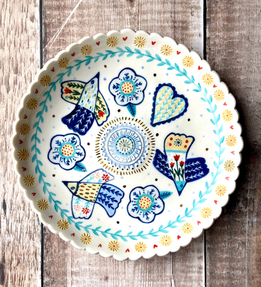 Folk bird Porcelain shallow dish