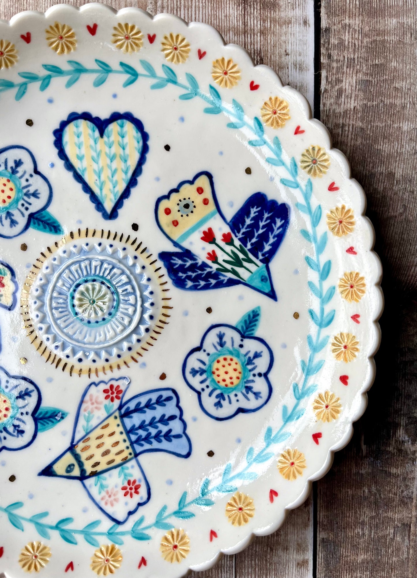 Folk bird Porcelain shallow dish