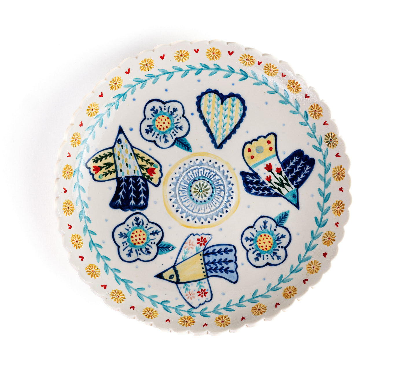 Folk bird Porcelain shallow dish