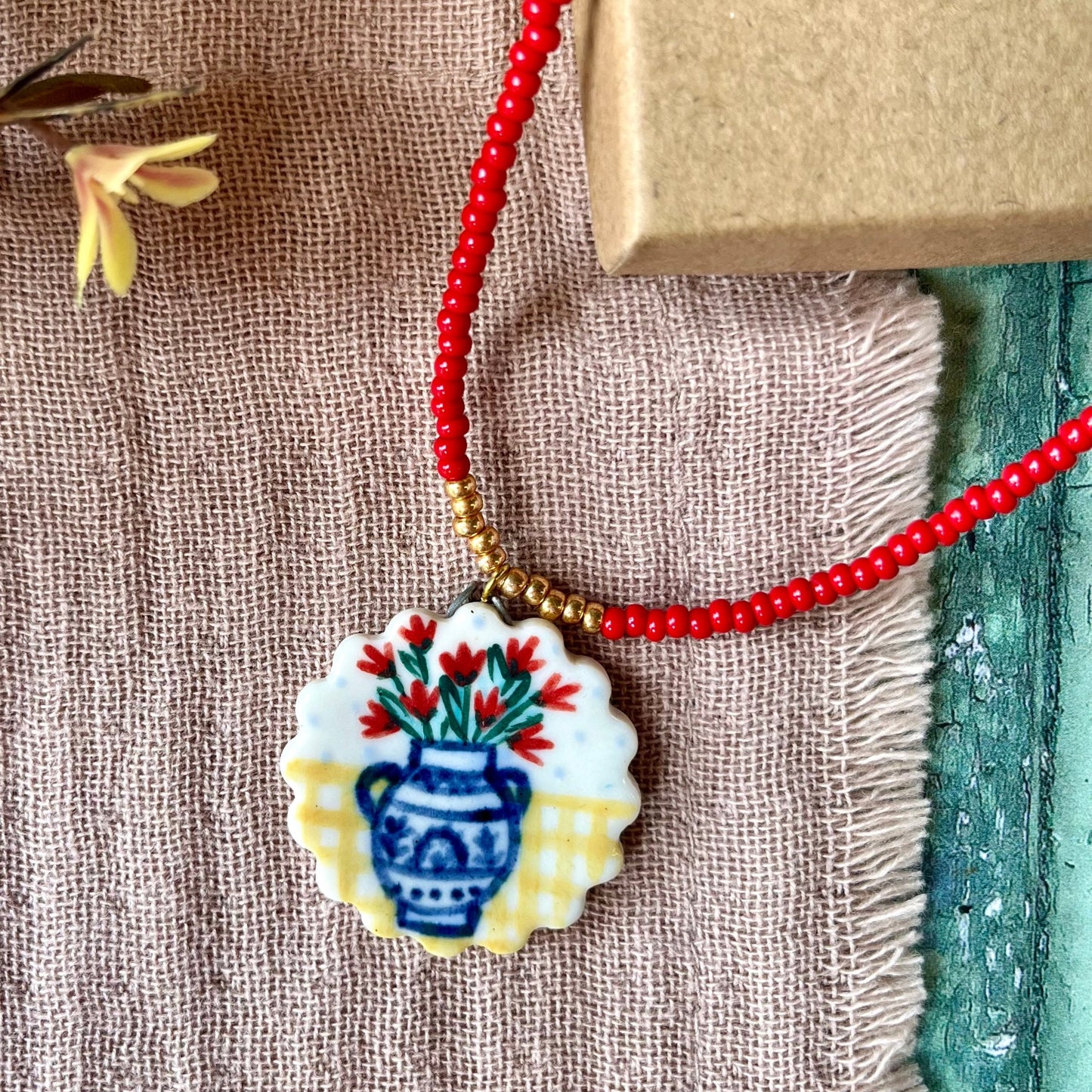 Porcelain beaded charm necklace