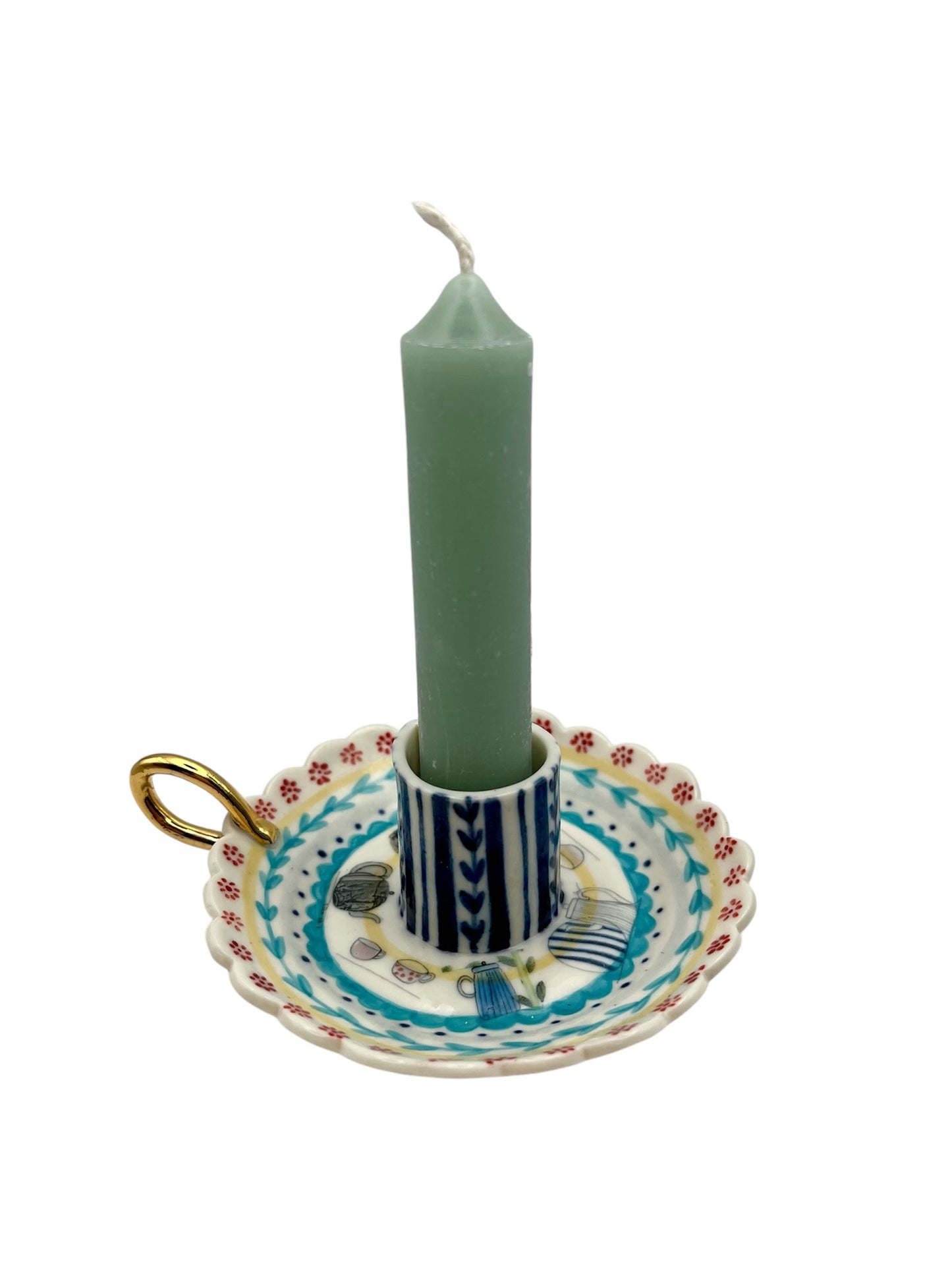 Scalloped edge candle holders with handle