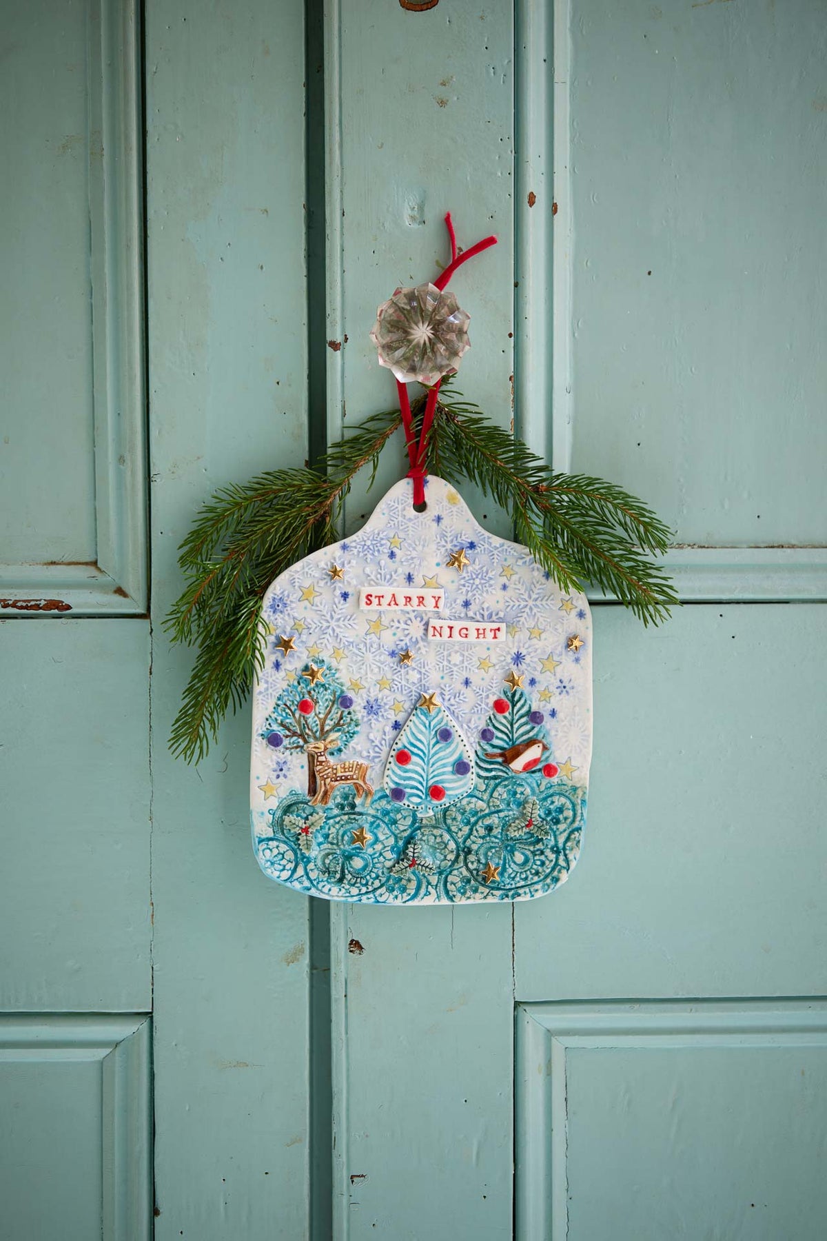 Porcelain Christmas themed hanging plaque
