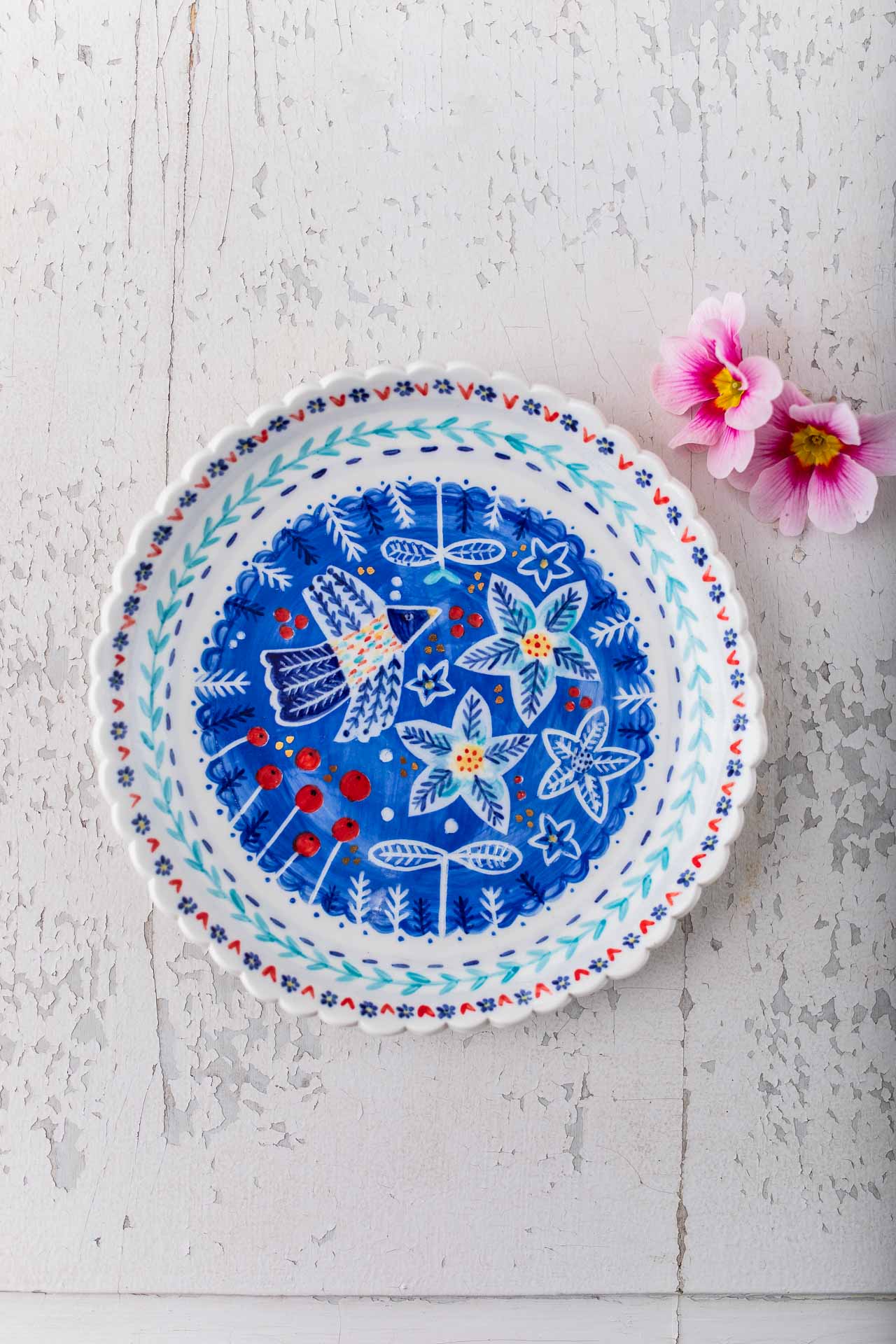 Folk bird Porcelain shallow dish