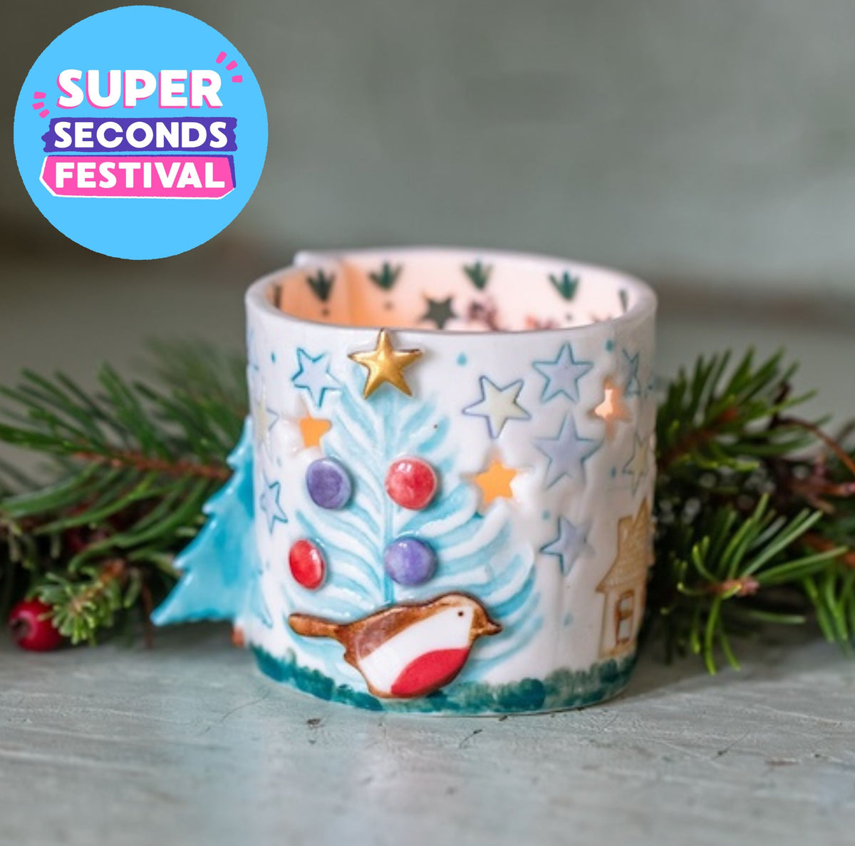 SUPER SECONDS FESTIVAL Christmas tea light holders - seconds
