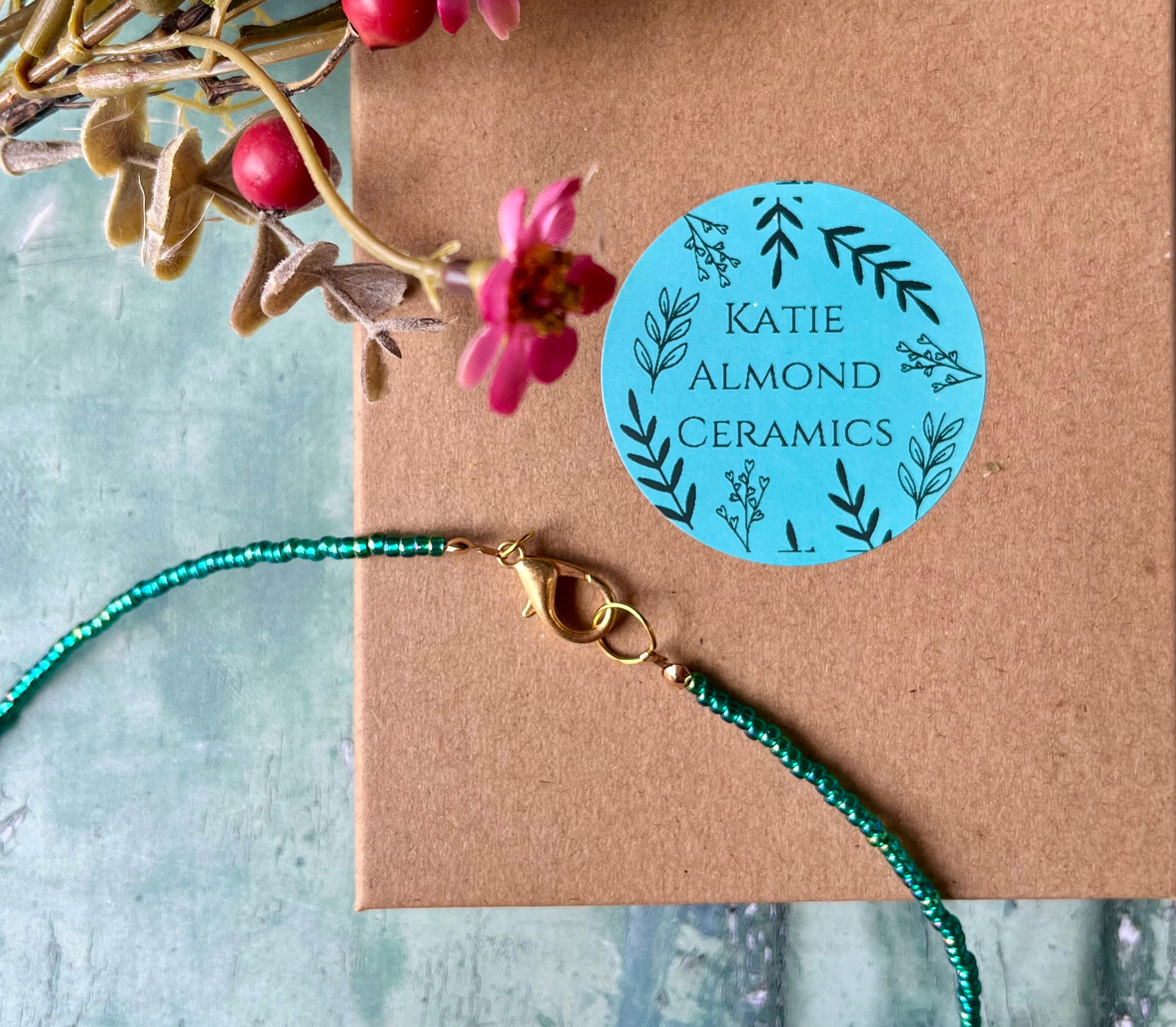 Porcelain beaded charm necklace