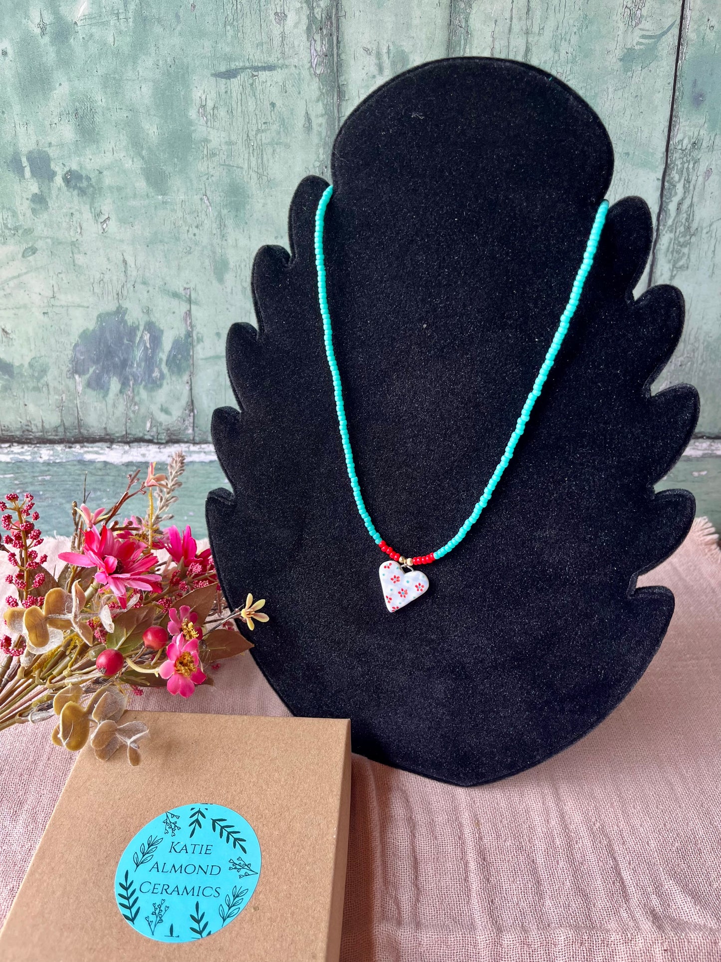 Porcelain beaded charm necklace
