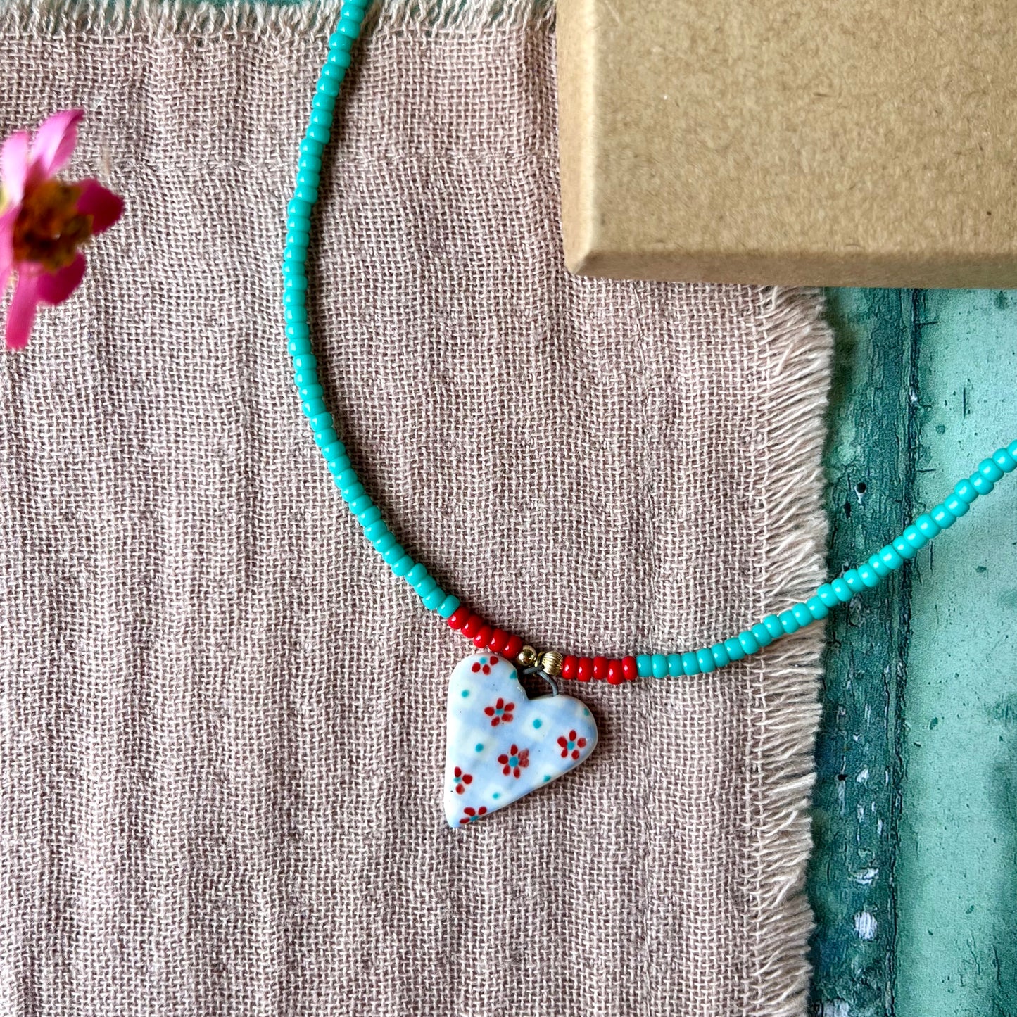 Porcelain beaded charm necklace
