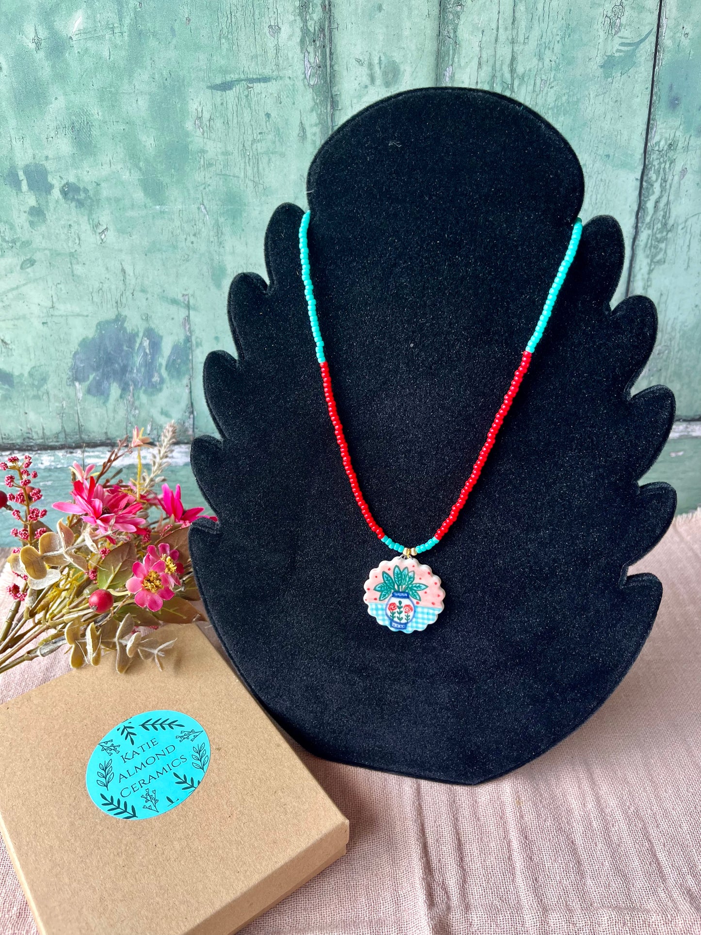 Porcelain beaded charm necklace