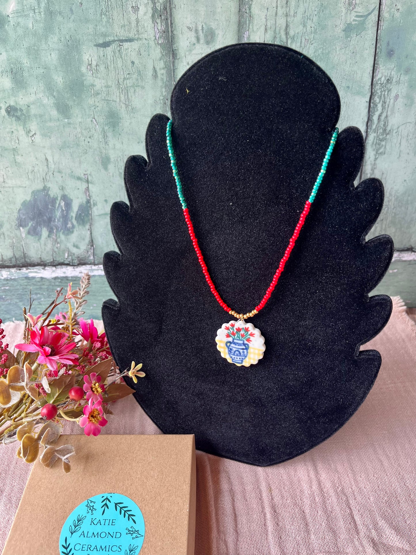 Porcelain beaded charm necklace